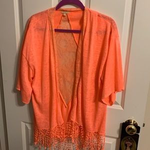 Kimono type light weight fringe cover up